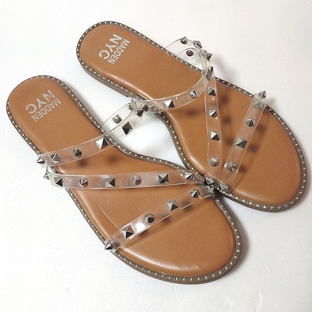 Madden NYC Women's Studded Strappy Slide Flat Embellished Summer Sandals Size 9